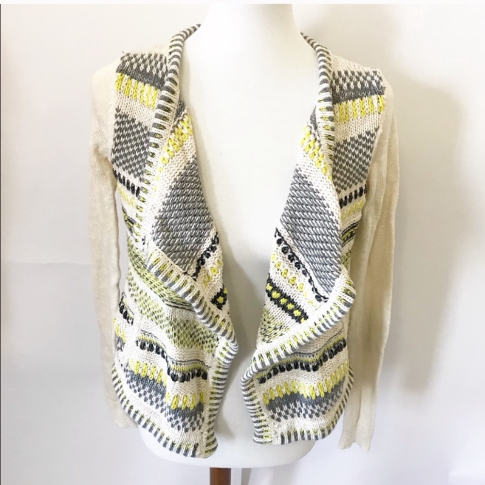 Anthropologie Moth Yellow Grey Swing Cardigan